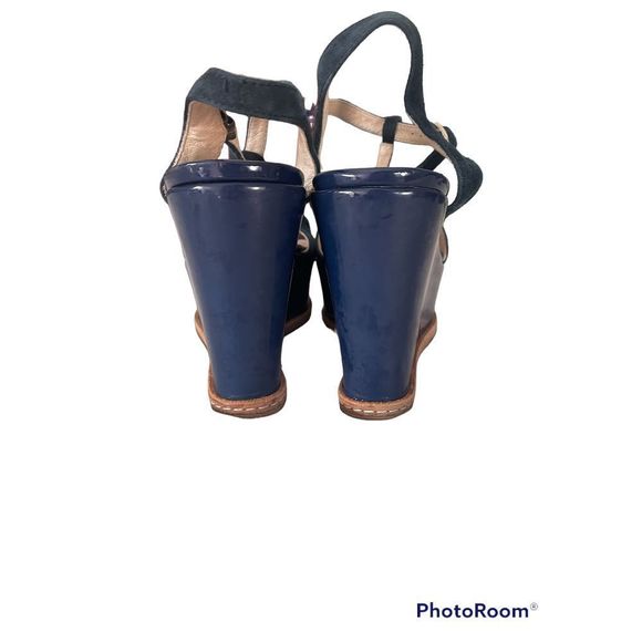 Dee Keller | Blue Suede Platform Ankle Strap Wedges | Sz 8.5 - Picture 3 of 5
